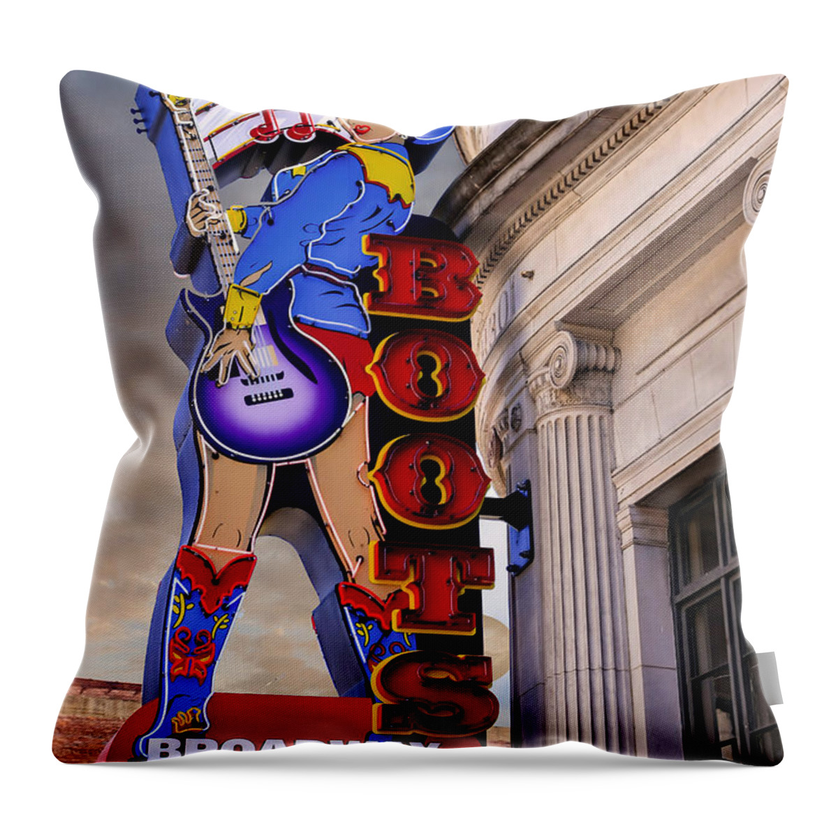 Neon Throw Pillow featuring the photograph Cowgirl neon sign Nashville TN by Chris Smith