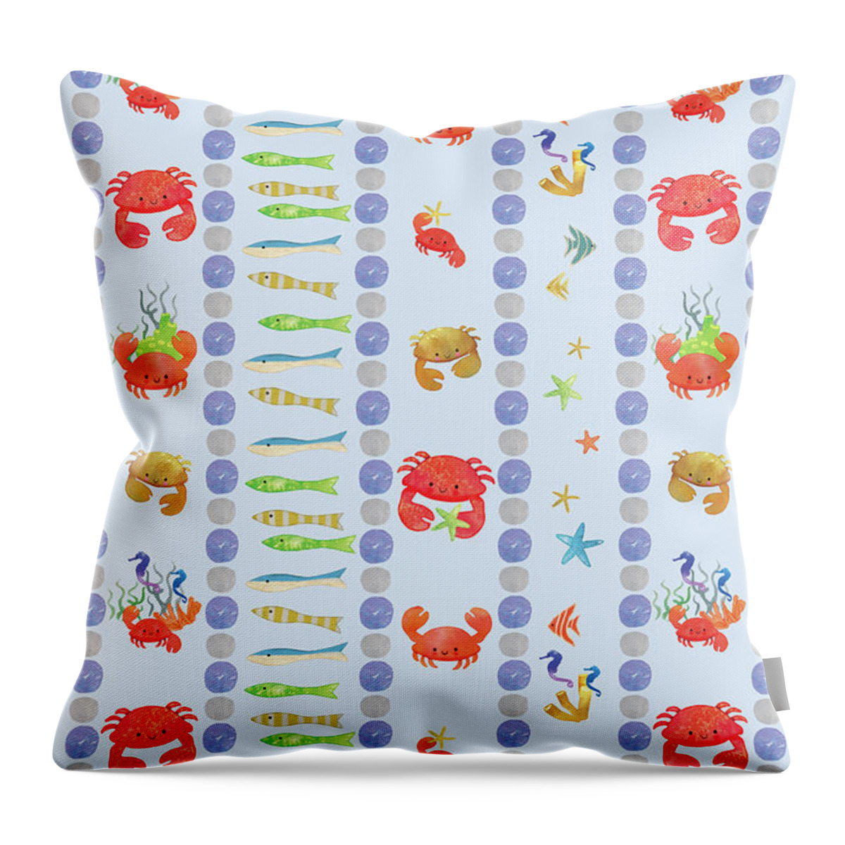 For Children Throw Pillow featuring the painting Crab Delight Pattern 3 by Tracy Herrmann