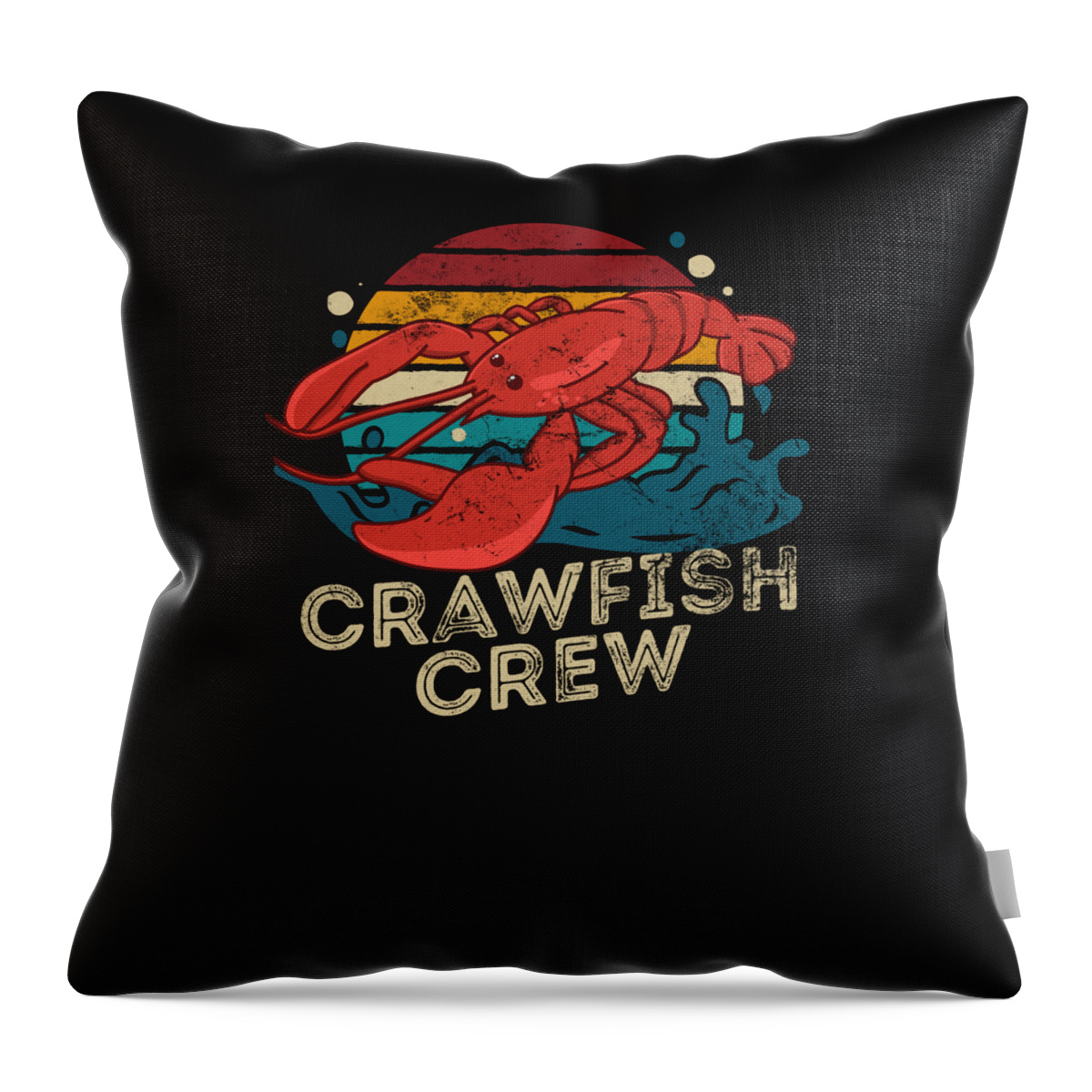 Texas Crawfish Boil Crew Throw Pillow featuring the digital art Crawfish Crew Retro Crawfish Boil Seafood Lover Crayfish by Maximus Designs