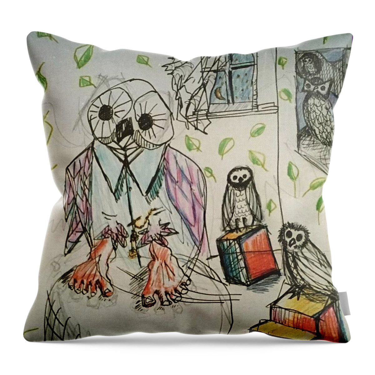Owls Throw Pillow featuring the mixed media Creativity by Ricardo Penalver deceased