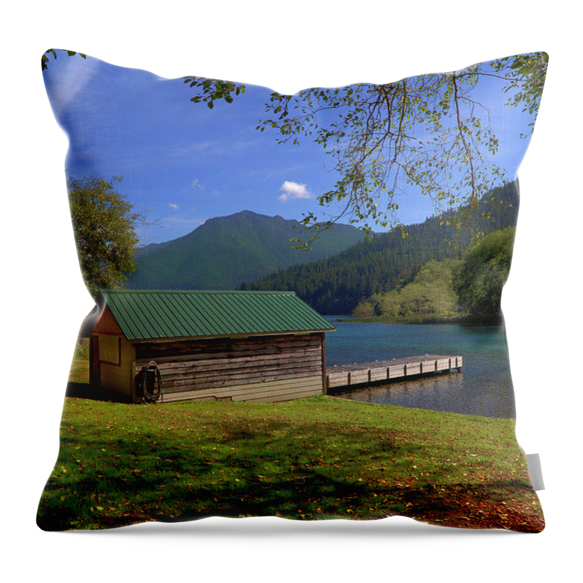 Lake Throw Pillow featuring the photograph Crescent Boat House by Loyd Towe Photography