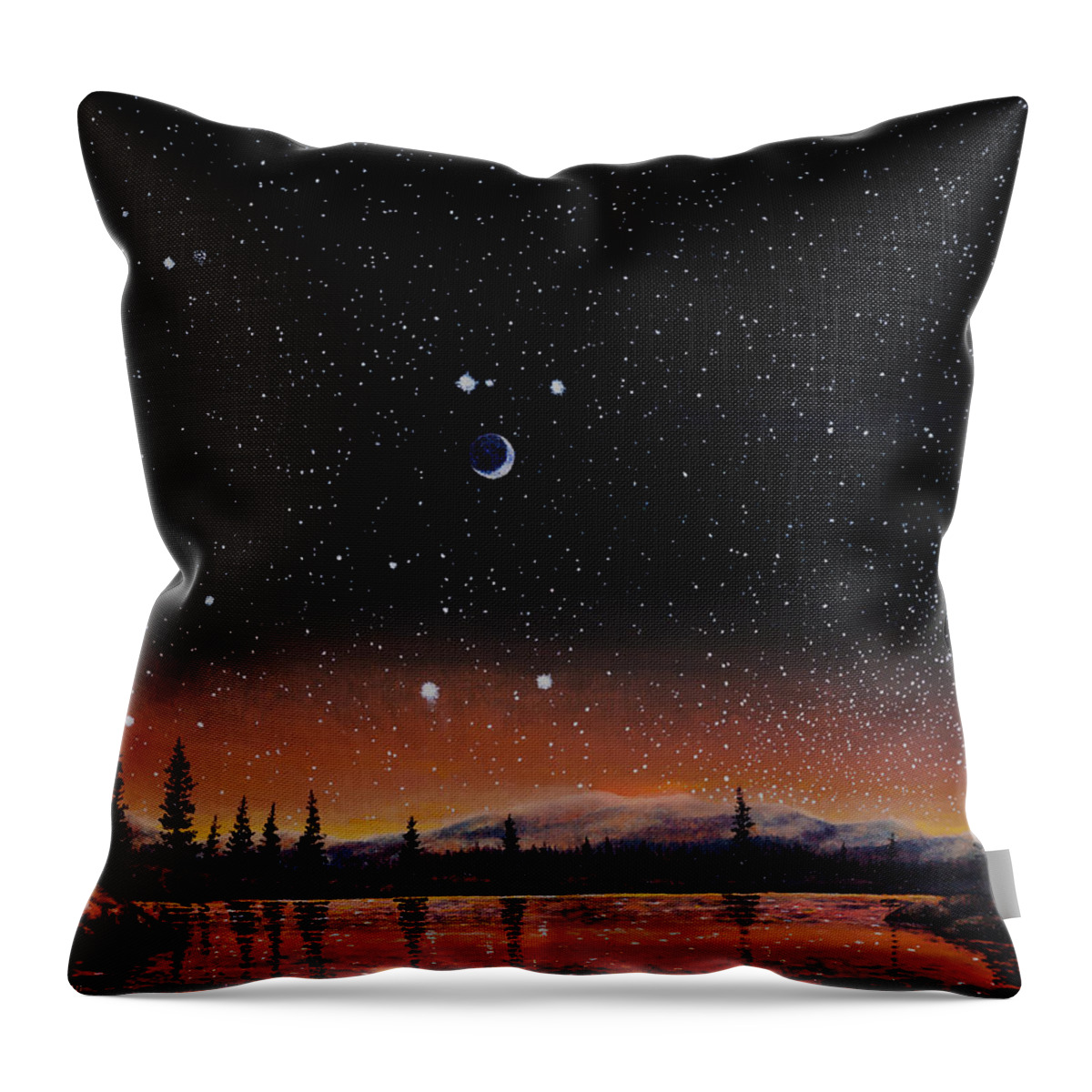 Night Sky Throw Pillow featuring the painting Crescent Moon in Gemini by Douglas Castleman