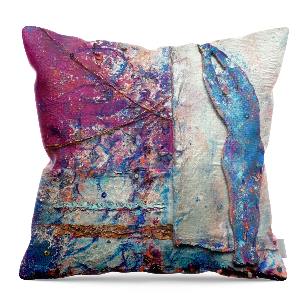 Mixed Media Throw Pillow featuring the mixed media Crescent Moon by Wendy West