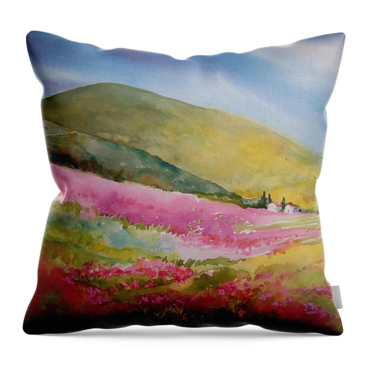 Italy Throw Pillow featuring the painting Crimson Fields-Tuscany by Sue Kemp