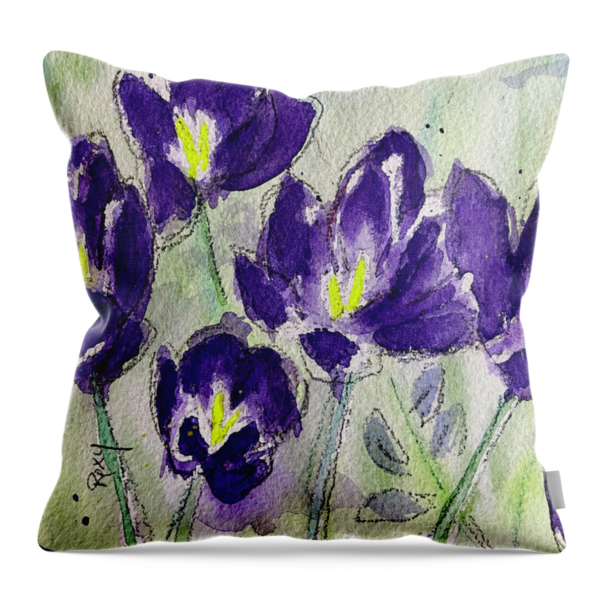 Crocus Throw Pillow featuring the painting Crocuses by Roxy Rich