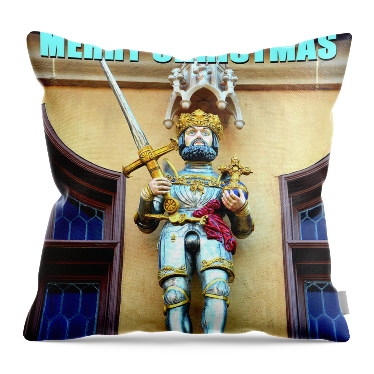 Knight With Cross Throw Pillow featuring the photograph Cross and sword Knight Christmas card by David Lee Thompson