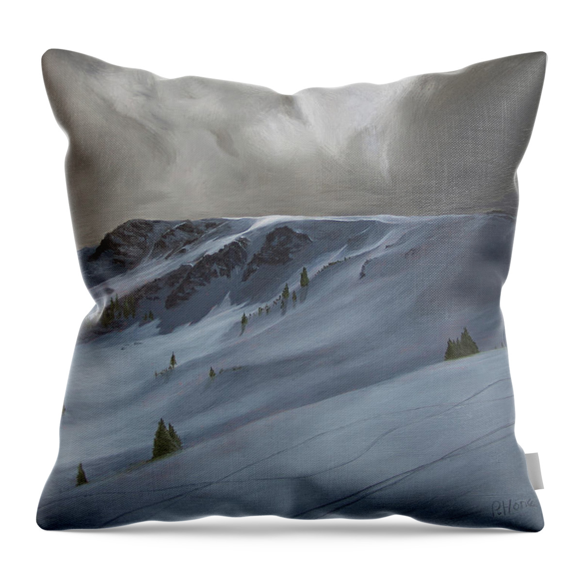 Hone Throw Pillow featuring the painting Cross-Country Skiing by Hone Williams