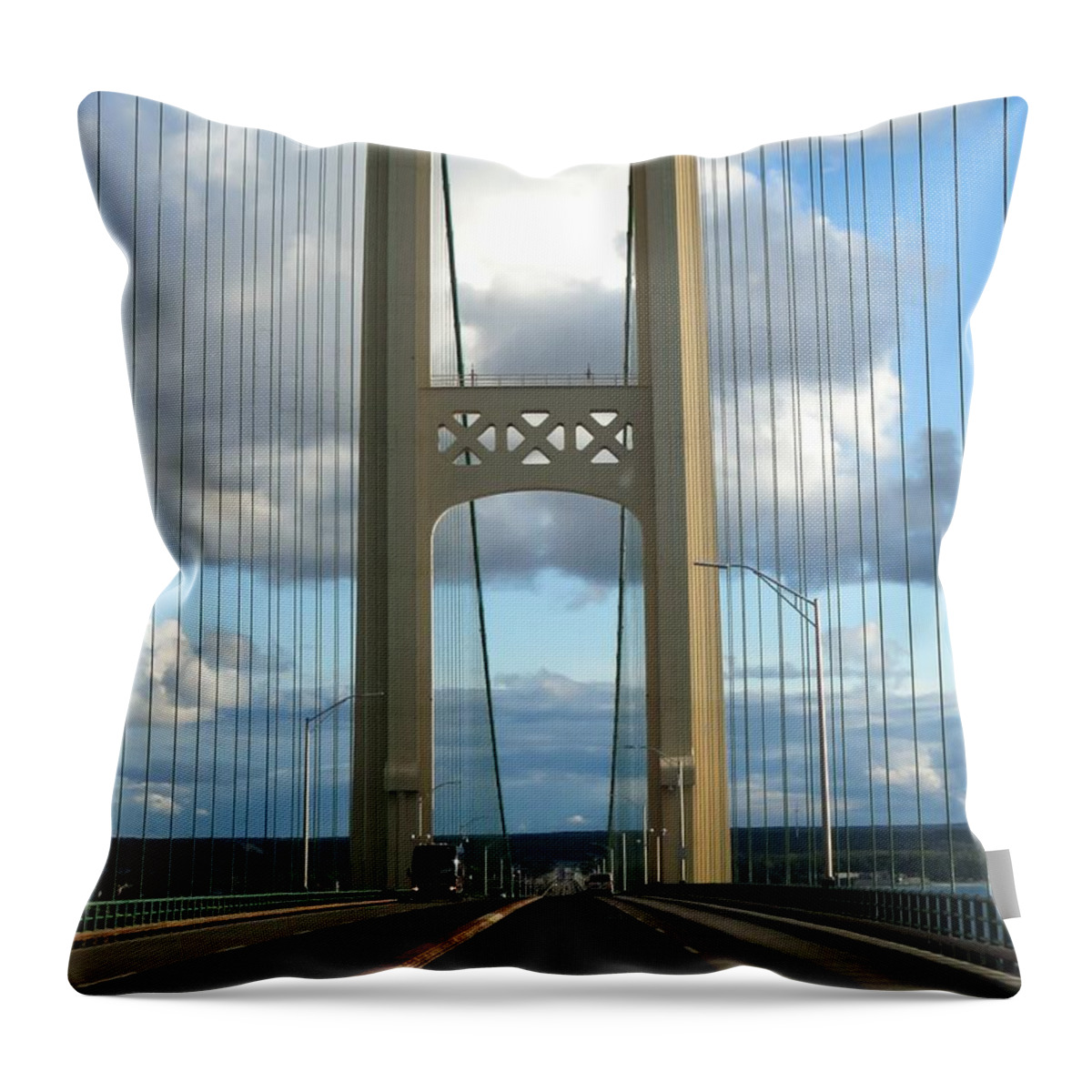 Mackinac Bridge Throw Pillow featuring the photograph Crossing the Bridge by Keith Stokes
