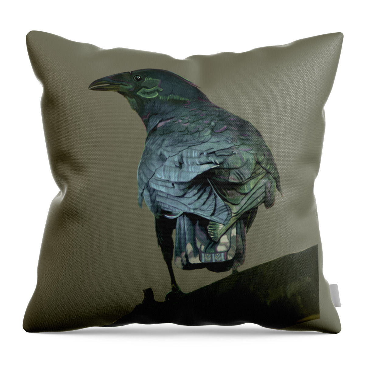 Crow Throw Pillow featuring the painting Crow in Copper by Judy Cuddehe