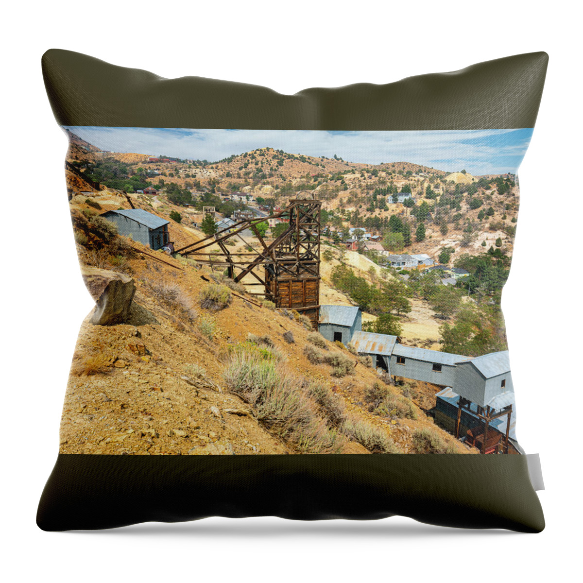 Town Of Gold Hill Throw Pillow featuring the photograph Crown Point Mine and Mill by Ron Long Ltd Photography
