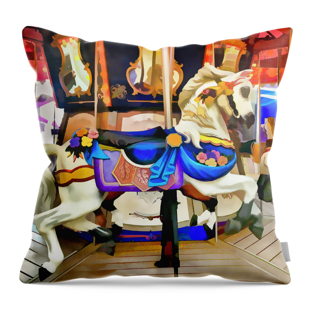 Cruise Throw Pillow featuring the photograph Cruiseship Carousel Faux Paint by Bill Barber
