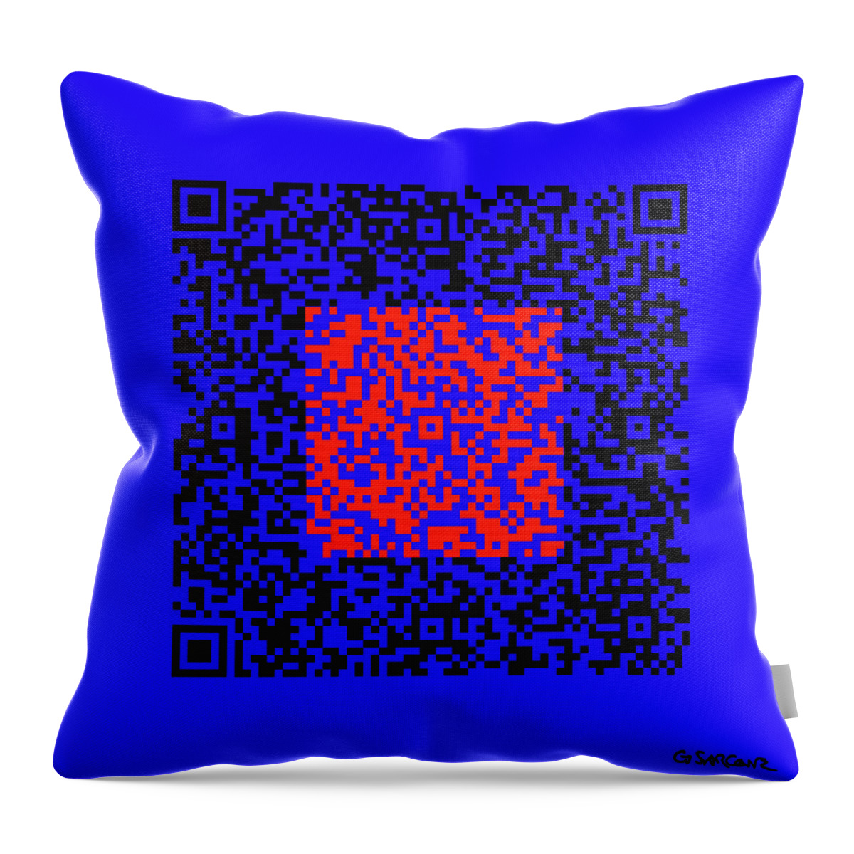 Op Art Throw Pillow featuring the mixed media Cryptic Red and Black Squares by Gianni Sarcone