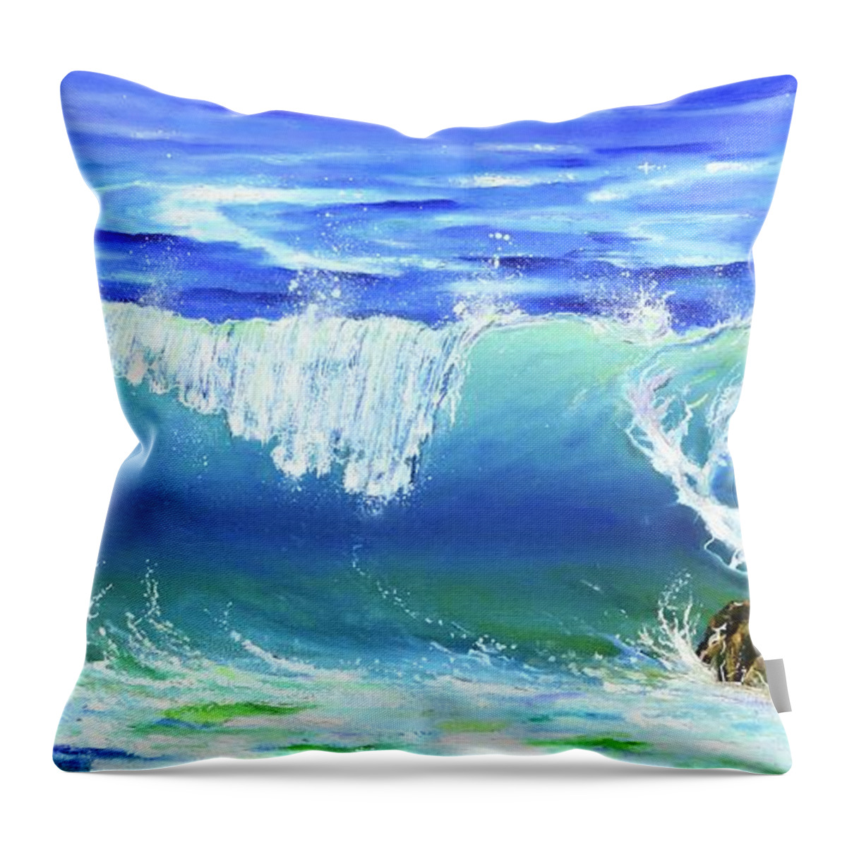 Wave Throw Pillow featuring the painting Crystal Blue Wave by Mary Scott