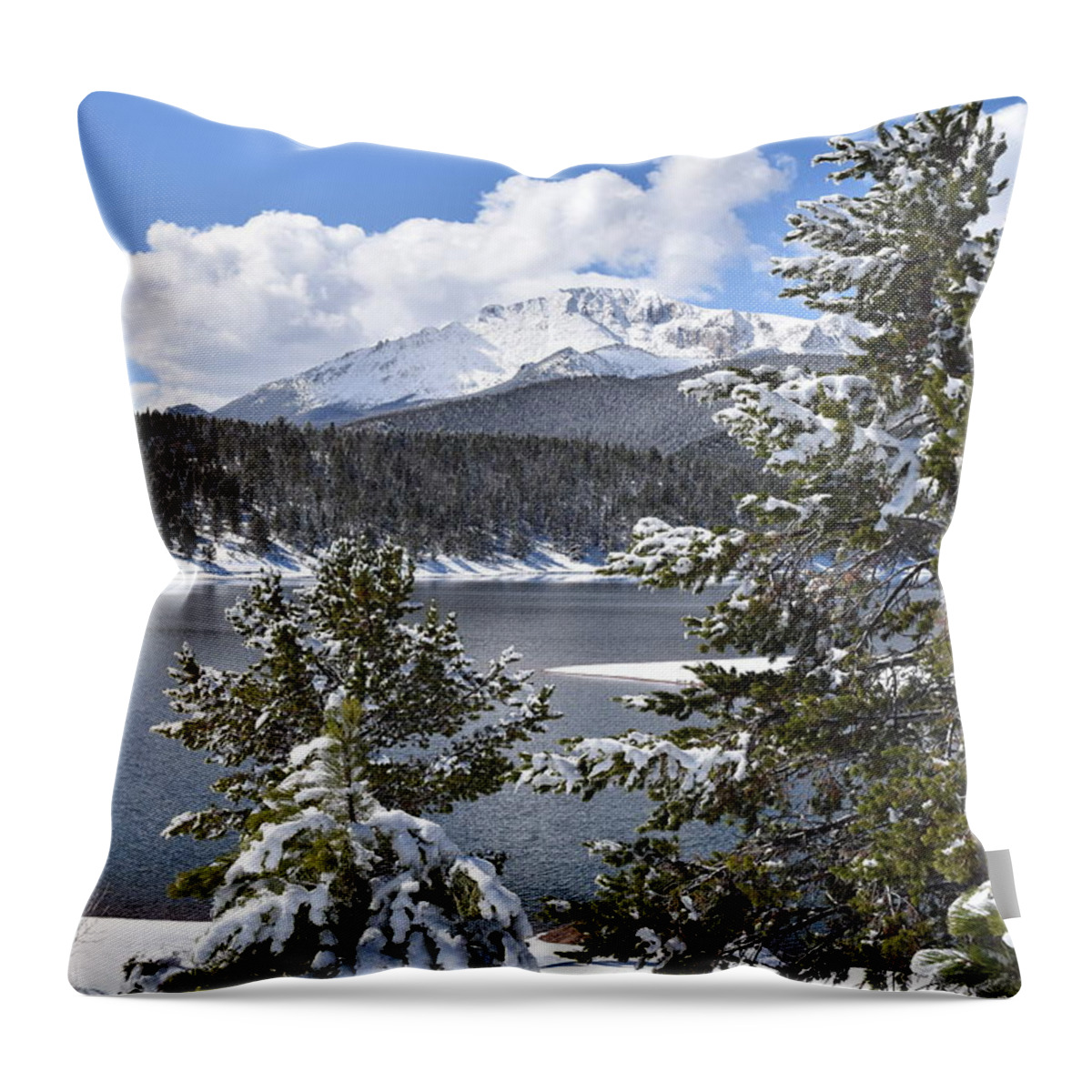 Snow Throw Pillow featuring the photograph Crystal Res and Pikes Peak by Margarethe Binkley