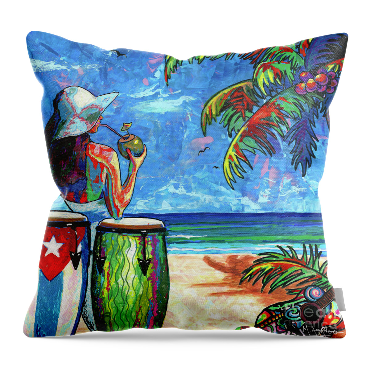 Cuba Throw Pillow featuring the painting Cuban Beach by Maria Arango