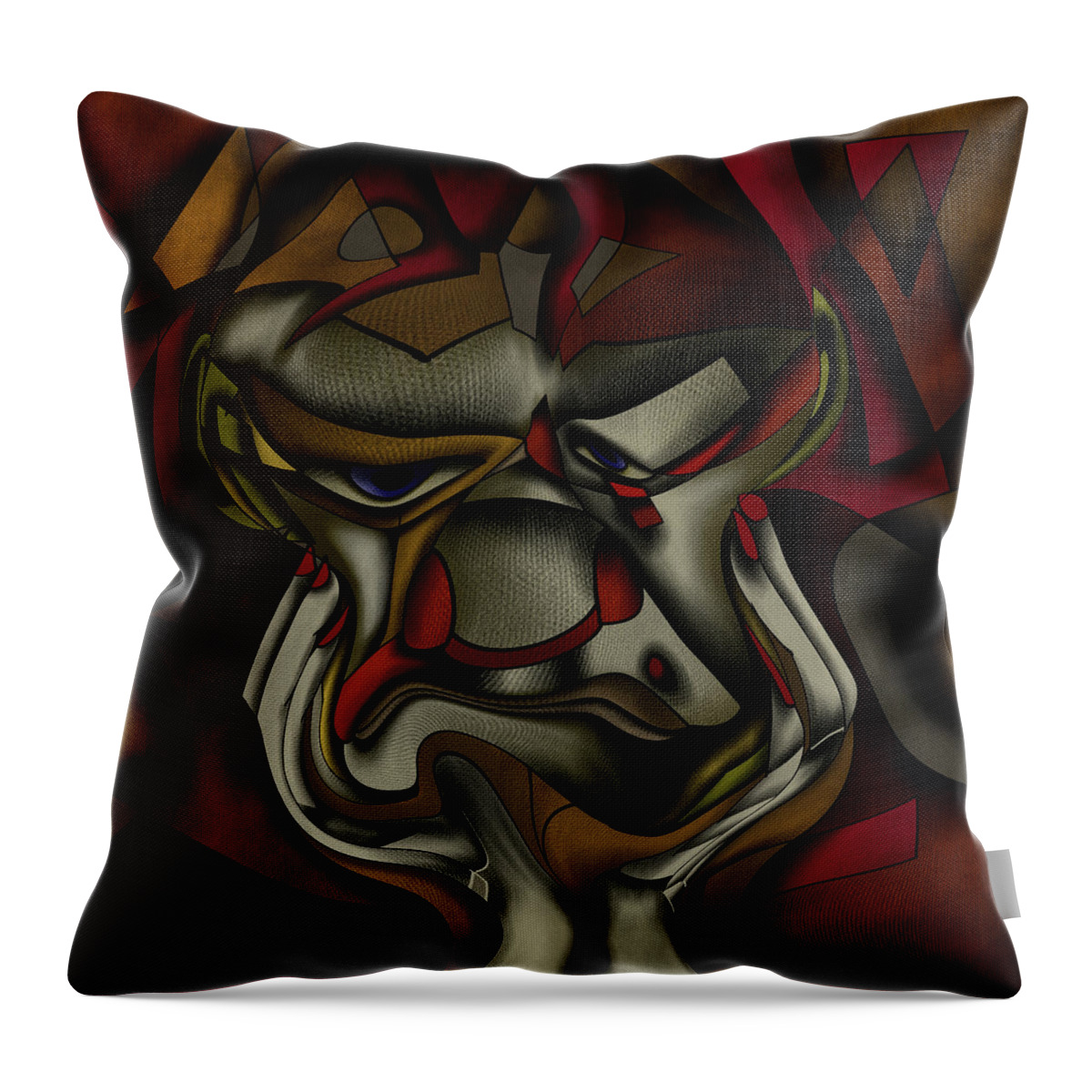 Cubism Throw Pillow featuring the drawing Cubism - old curmudgeon with a grimace by Patricia Piotrak