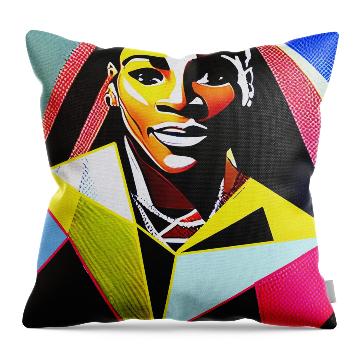 Serena Williams Portrait Throw Pillow featuring the digital art Cubist portraits. Sports legends. Serena Williams by Klara Acel