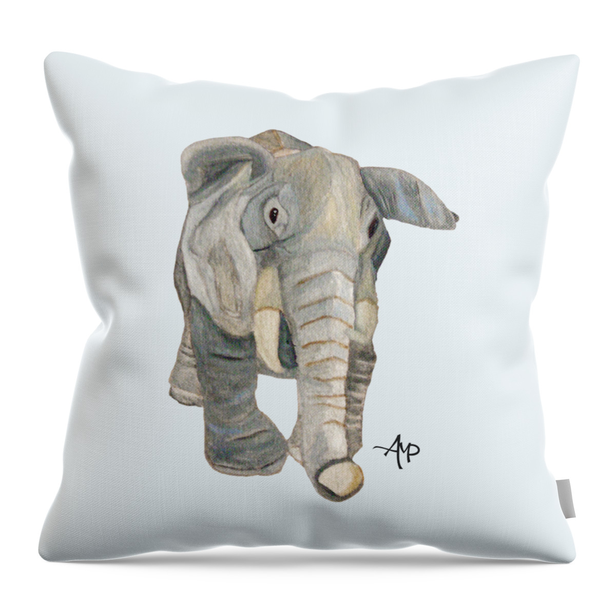 Elephant Throw Pillow featuring the painting Cuddly Elephant by Angeles M Pomata