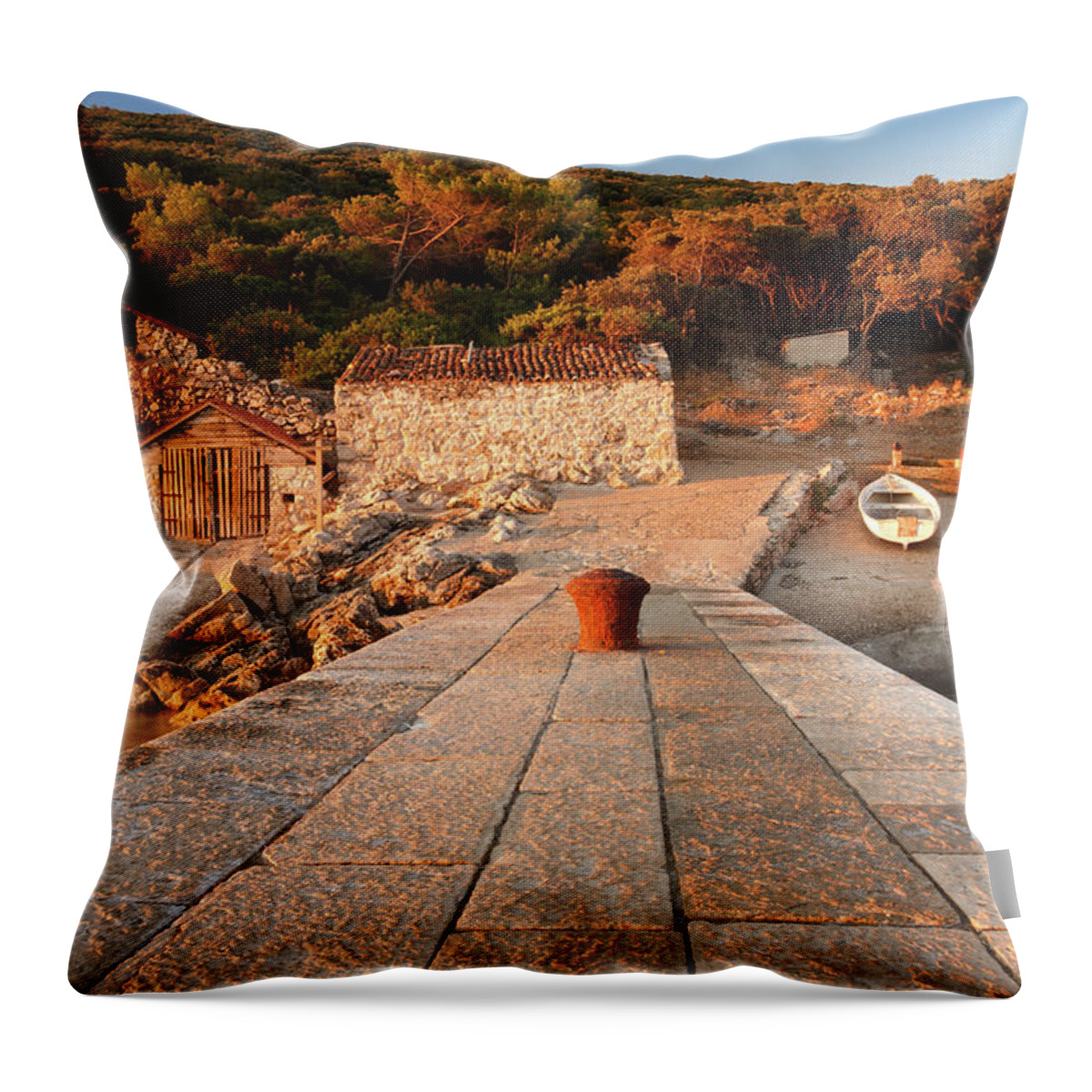 Losinj Throw Pillow featuring the photograph Cunski pier, Losinj Island, Croatia by Ian Middleton