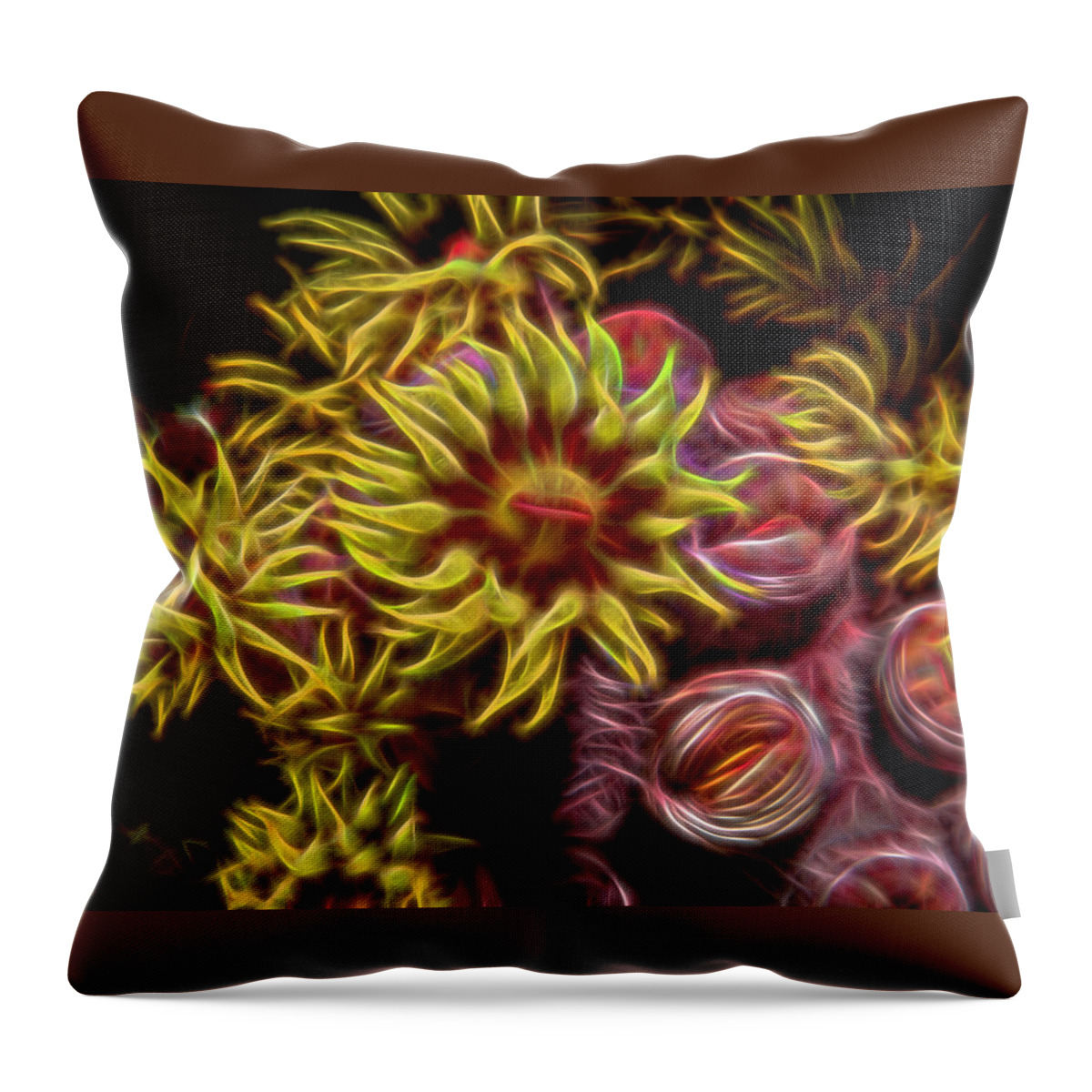 Coral Throw Pillow featuring the digital art Cup Corals Fractalized by Gary Hughes