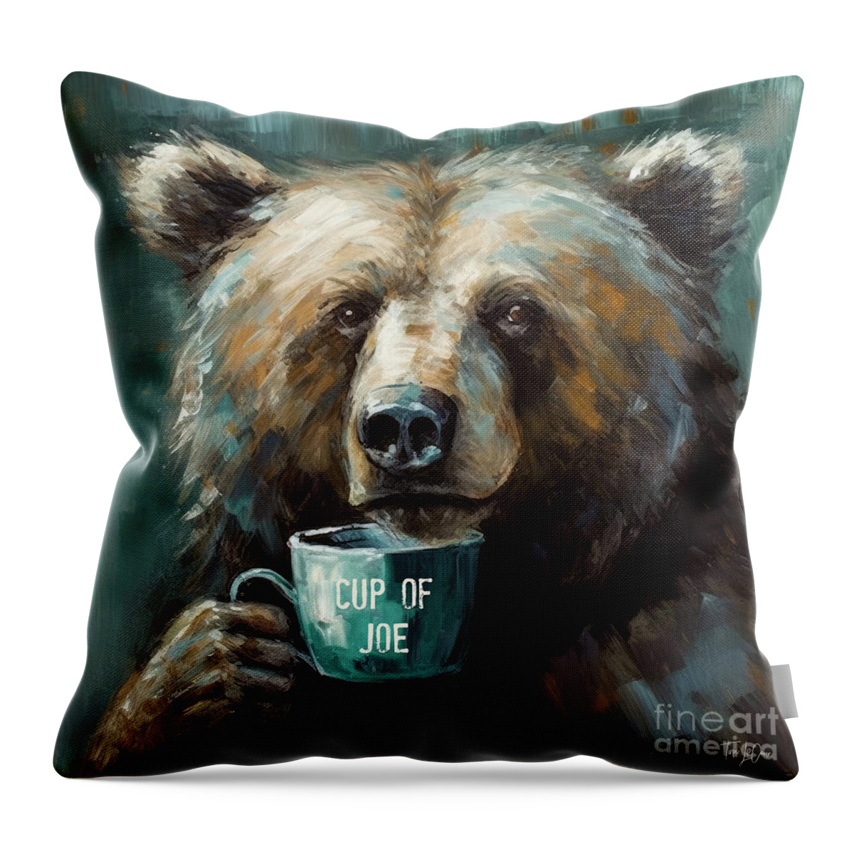 Brown Bear Throw Pillow featuring the painting Cup Of Joe by Tina LeCour