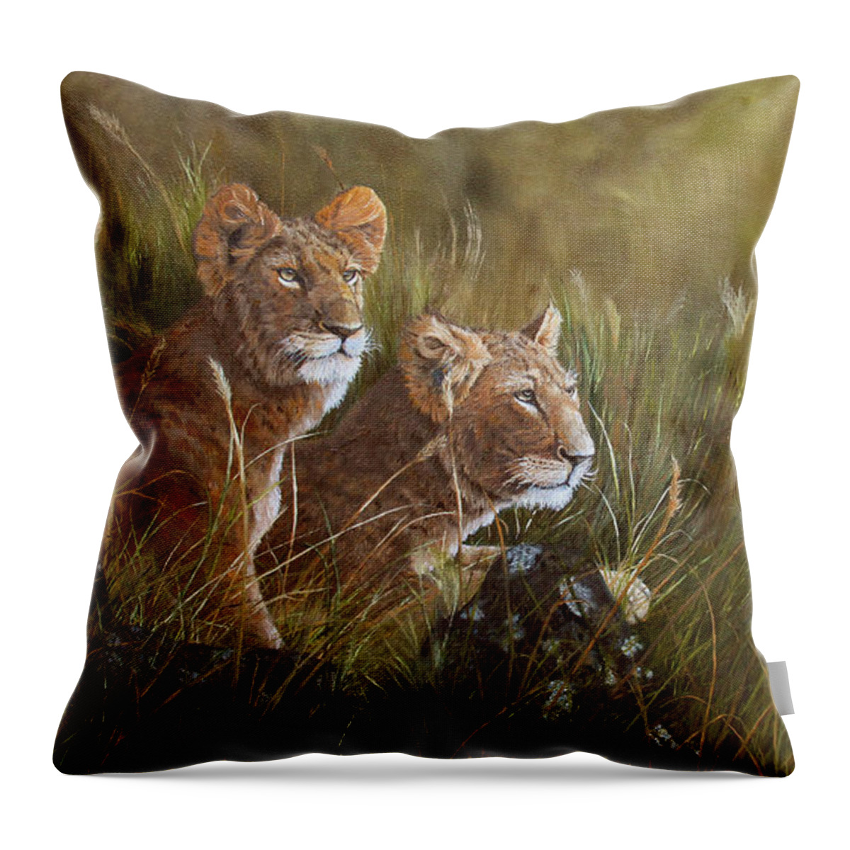 African Wildlife Throw Pillow featuring the painting Curious Anticipation by Johanna Lerwick