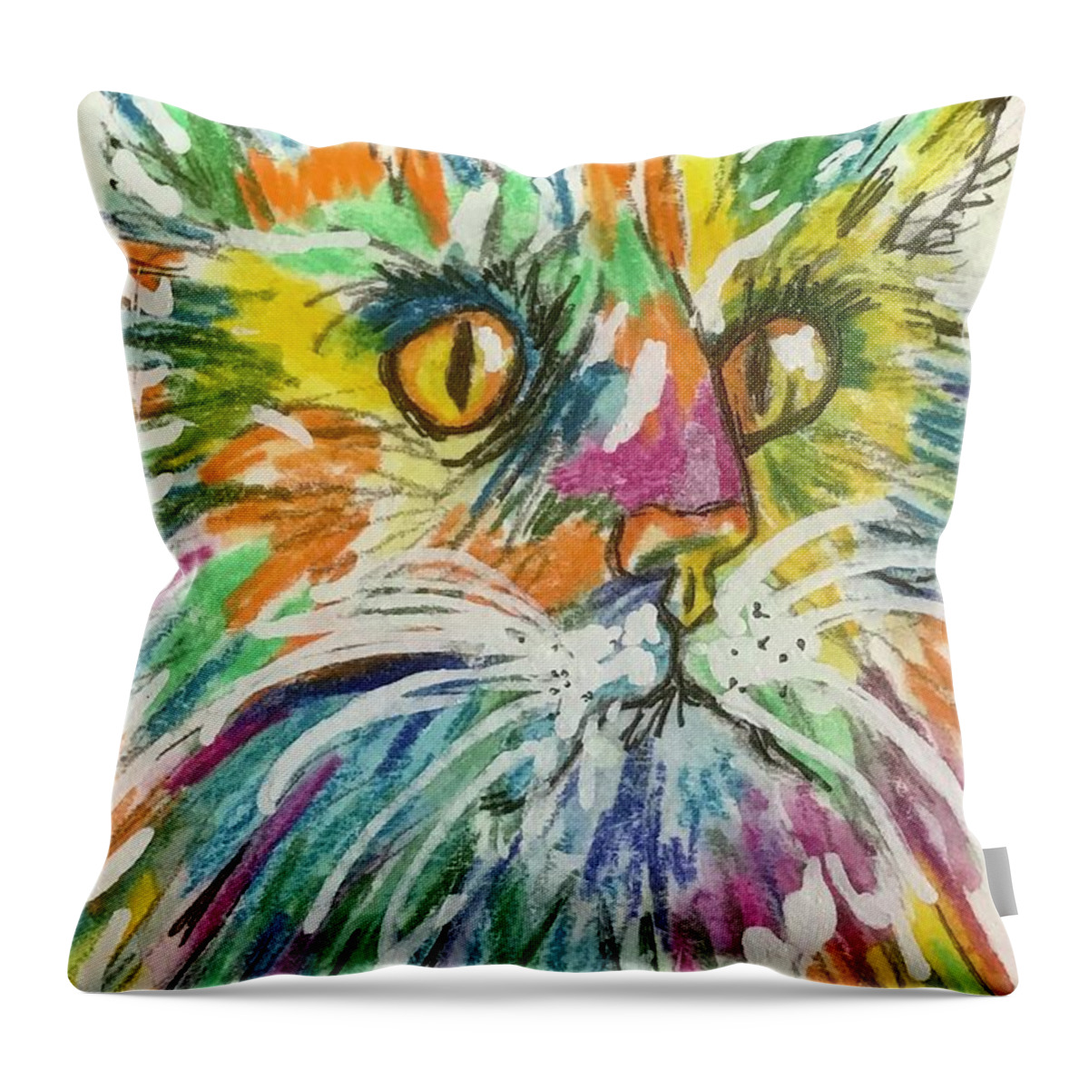 Colorful Cat Throw Pillow featuring the painting Curious Cat by Kathy Marrs Chandler