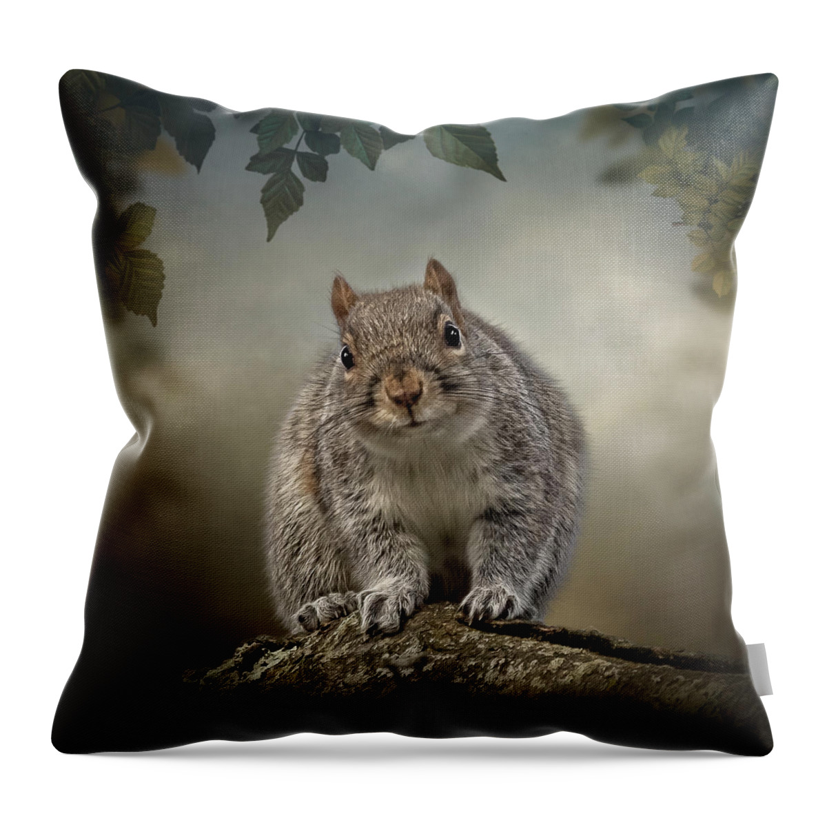 Gray Squirrel Throw Pillow featuring the digital art Curious Sam by Maggy Pease