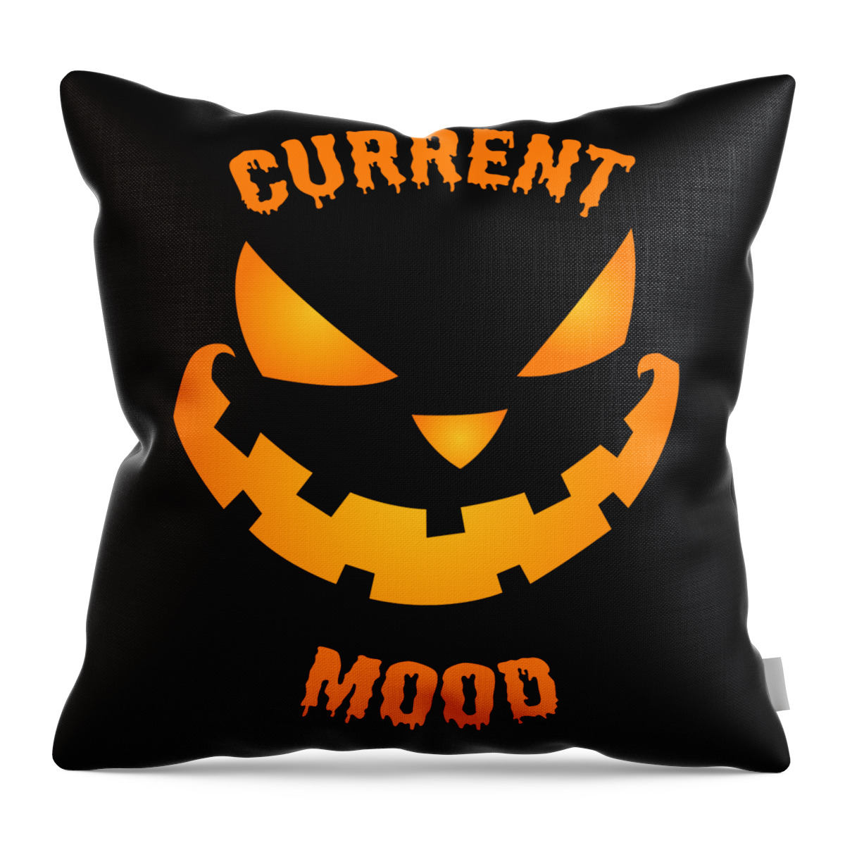 Funny Throw Pillow featuring the digital art Current Mood Halloween Pumpkin Jack-O-Lantern by Flippin Sweet Gear