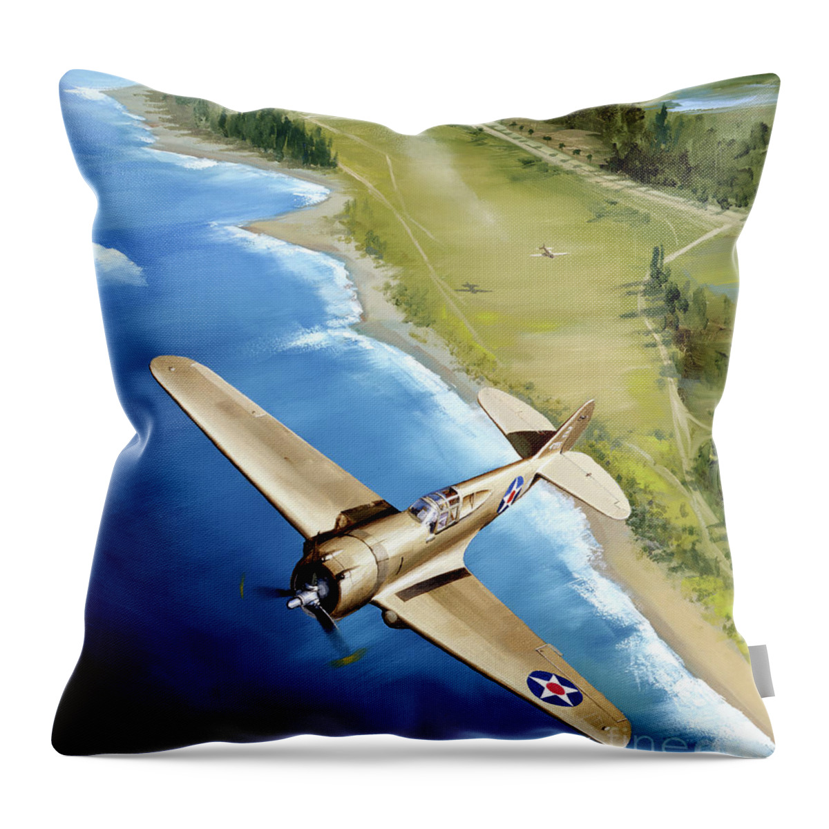 Military Aircraft Throw Pillow featuring the painting Curtiss P-36A Hawk by Jack Fellows