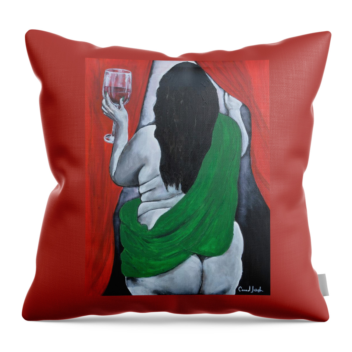 Nude Throw Pillow featuring the painting Curvaceous Allure by Carmel Joseph