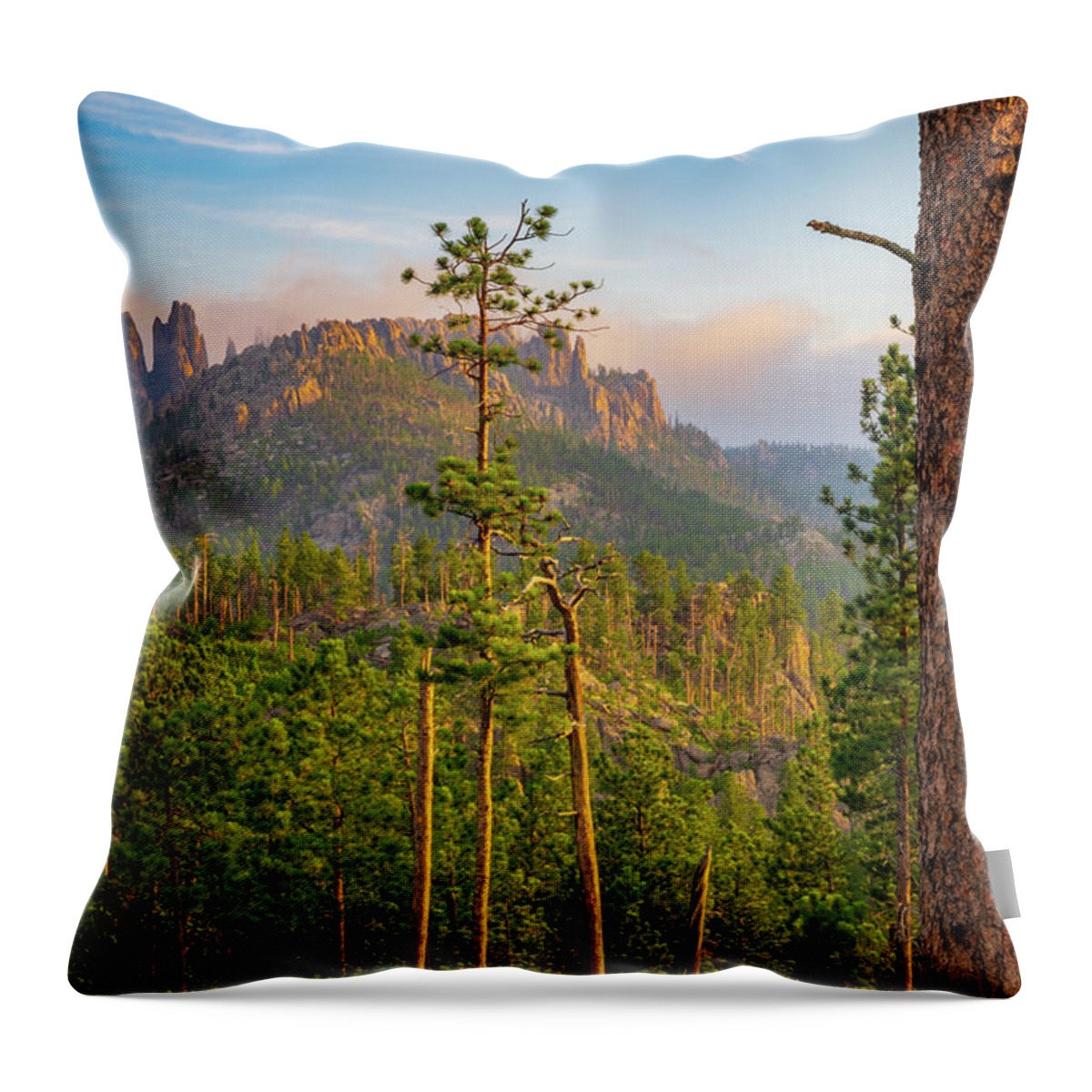 Badlands Throw Pillow featuring the photograph Custer State Park Sunrise by Aaron Geraud
