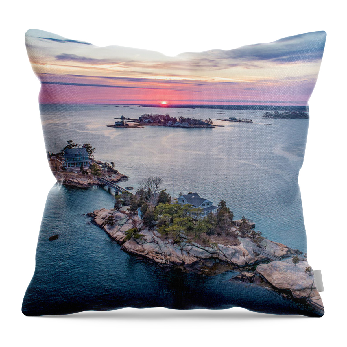 Thimble Islands Throw Pillow featuring the photograph Cut in Two Island by Veterans Aerial Media LLC