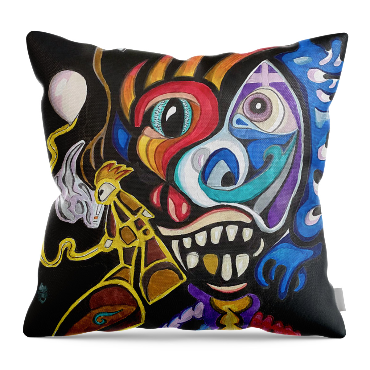 Clown Throw Pillow featuring the mixed media Cut The Cord by Jeff Malderez