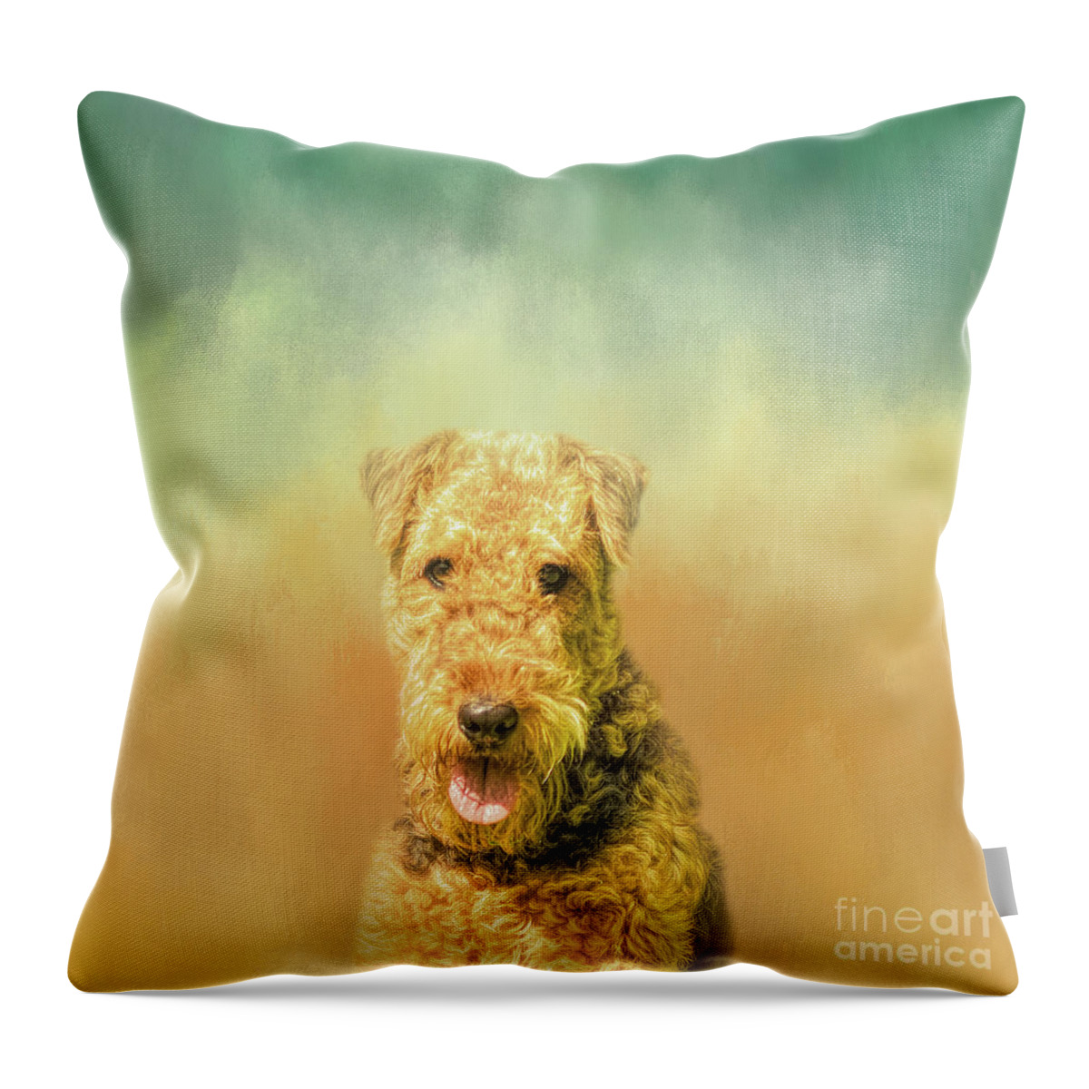 Airedale Terrier Throw Pillow featuring the mixed media Cute Airedale Terrier Portrait by Elisabeth Lucas