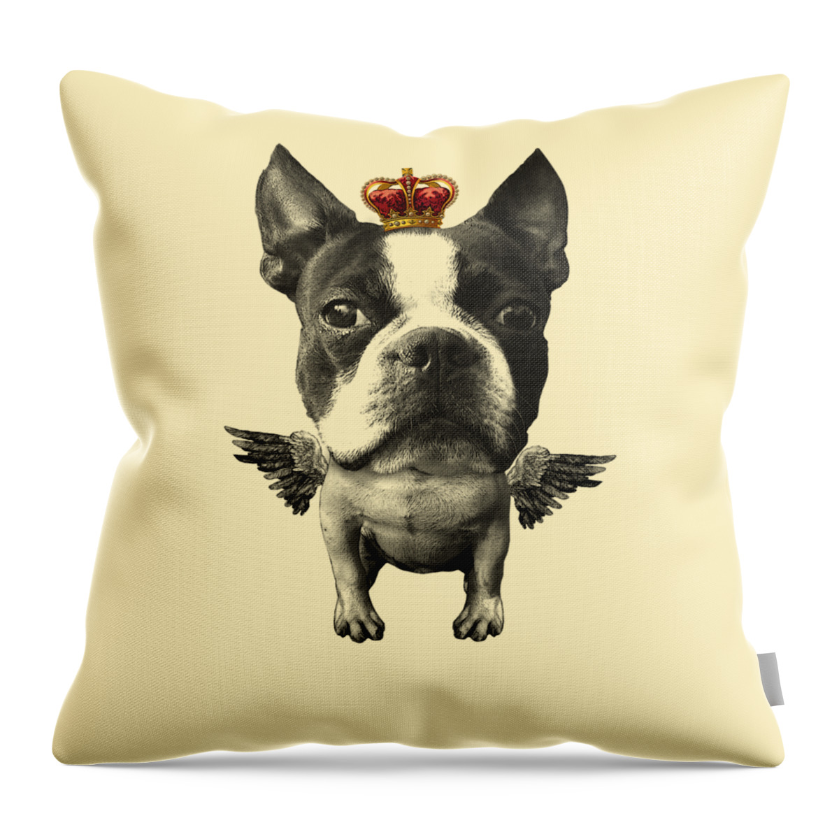 Boston Terrier Throw Pillow featuring the digital art Cute flying boston terrier by Madame Memento