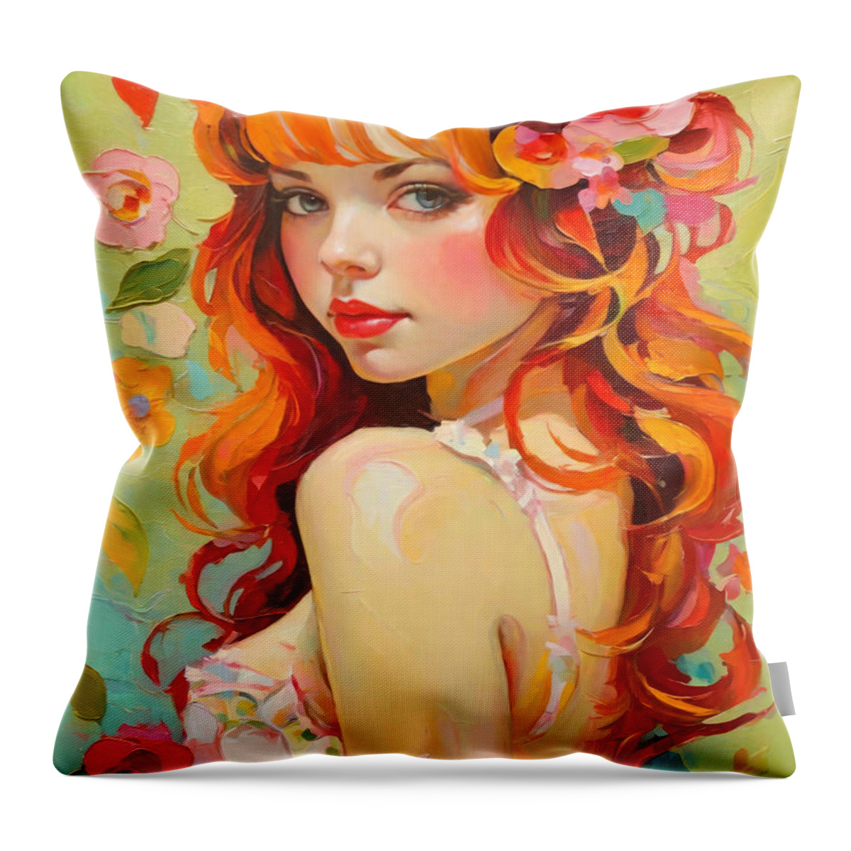Flower Throw Pillow featuring the painting Cute Lolita No.3 by My Head Cinema