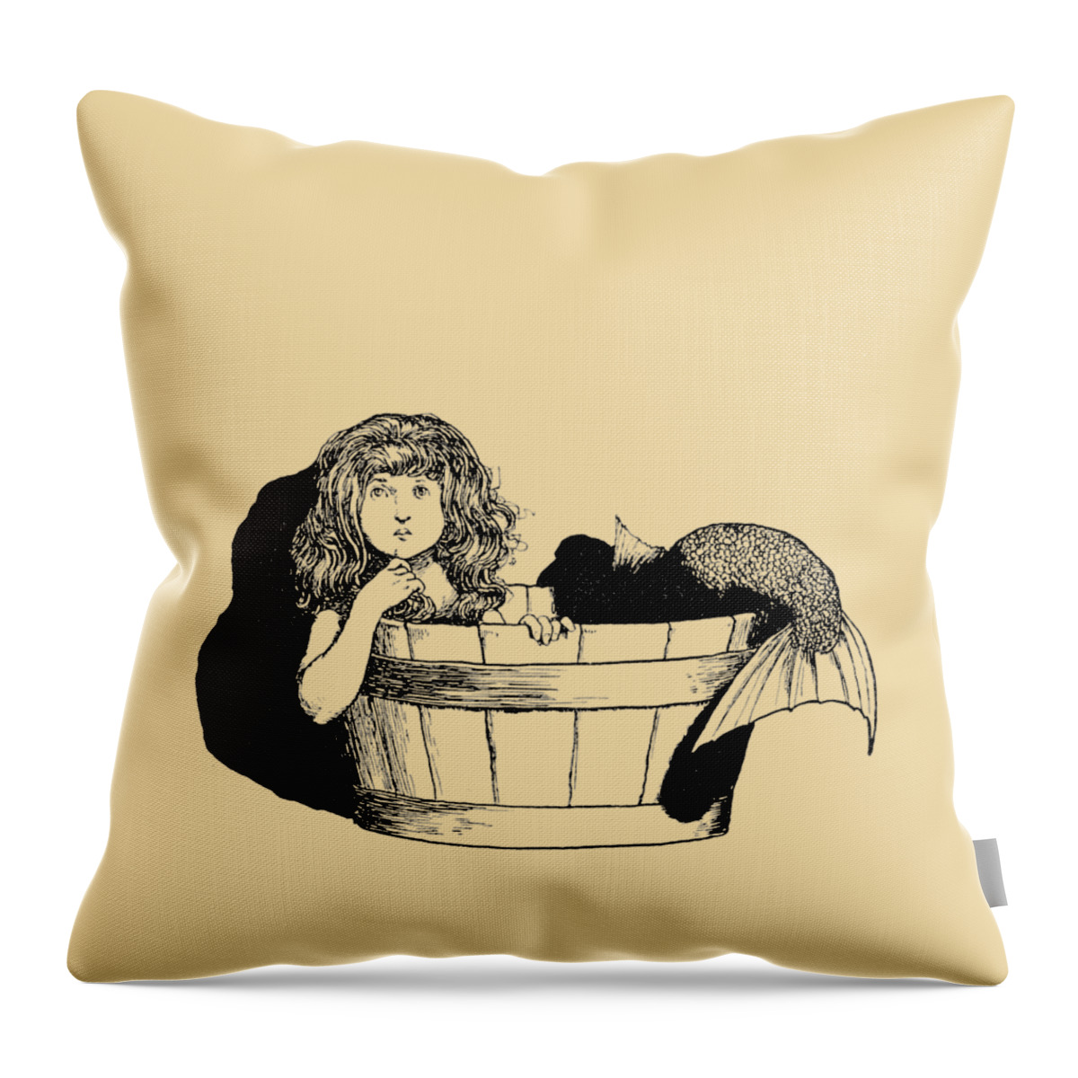 Mermaid Throw Pillow featuring the digital art Cute Mermaid In Barrel Tub by Madame Memento