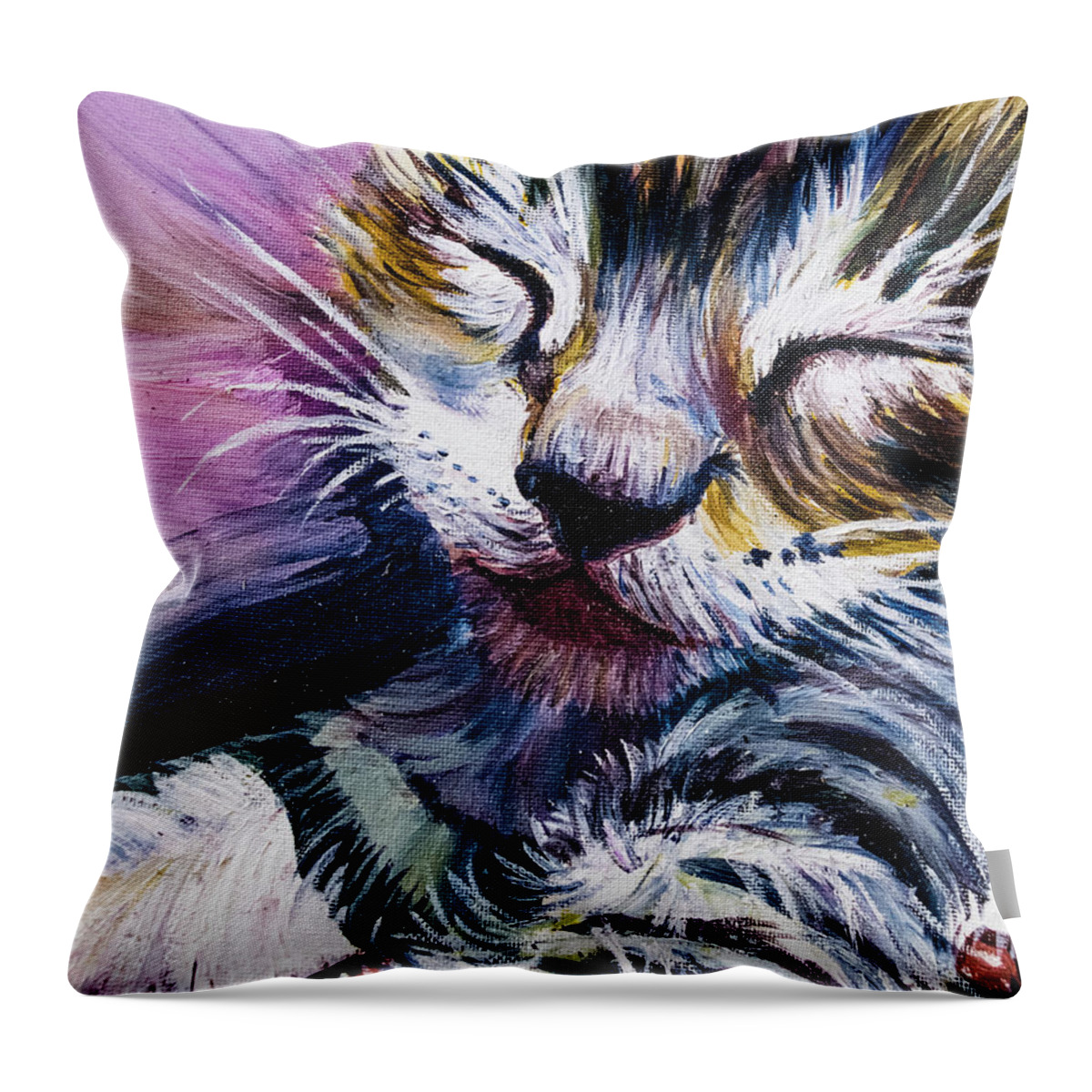 Kitten Pictures Throw Pillow featuring the painting Cute Sleepy Kitty by Rowan Lyford