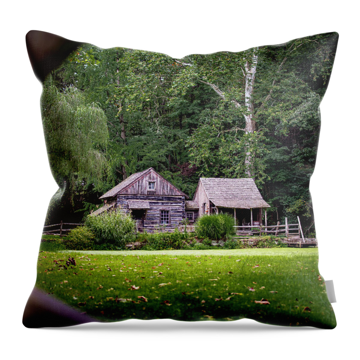 Cuttalossa Farm Throw Pillow featuring the photograph Cuttalossa Mill Through the Fence by Rose Guinther