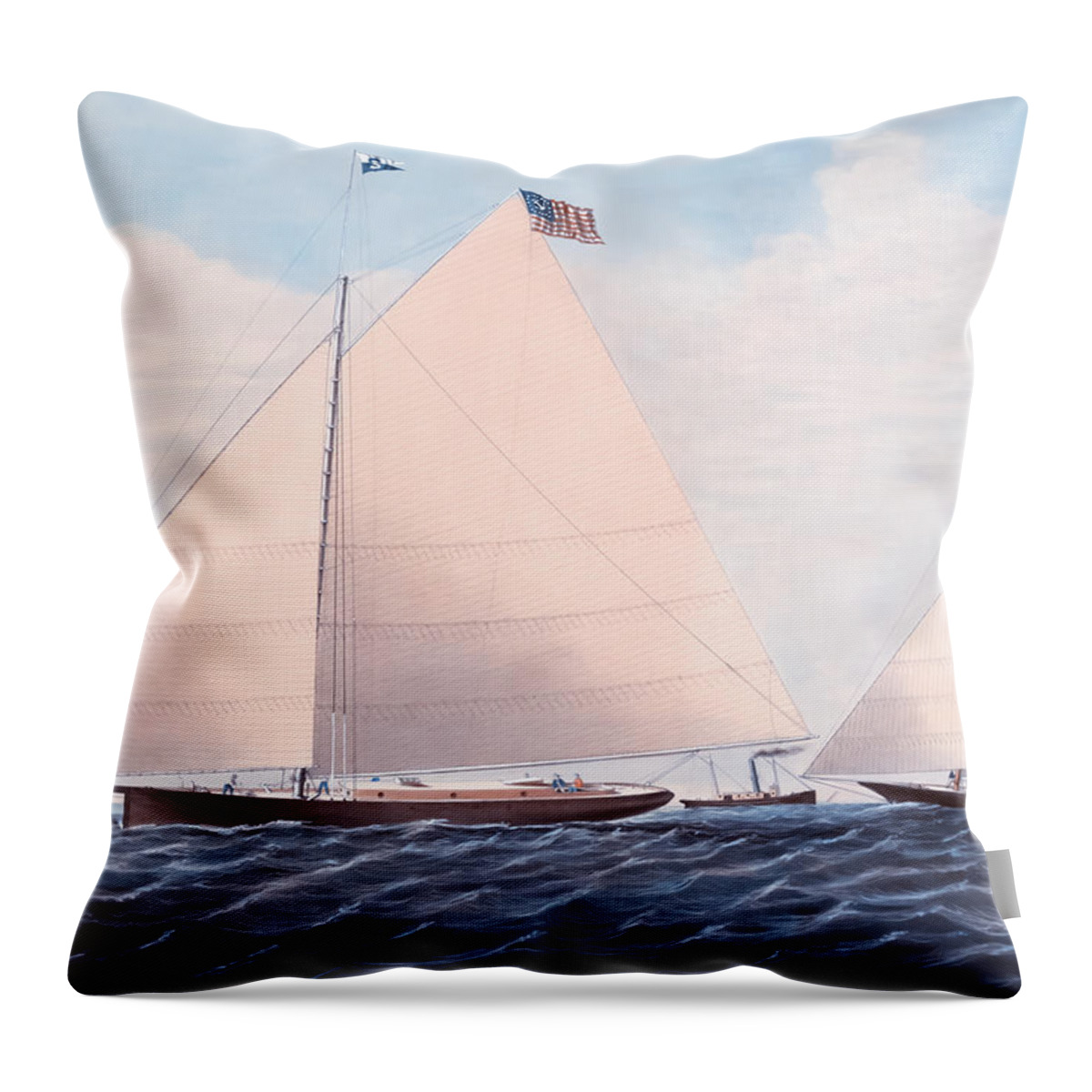 History Throw Pillow featuring the painting Cutter Yacht Scud of Philadelphia by Robert L Stevens by Mango Art