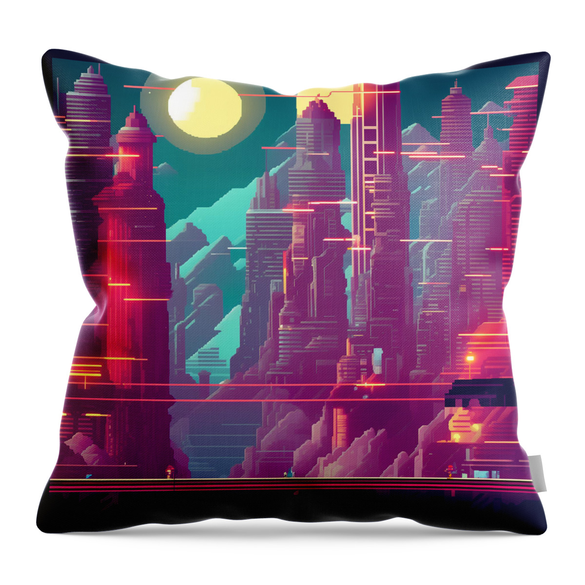 Pixel Throw Pillow featuring the digital art Cyber city by Quik Digicon Art Club