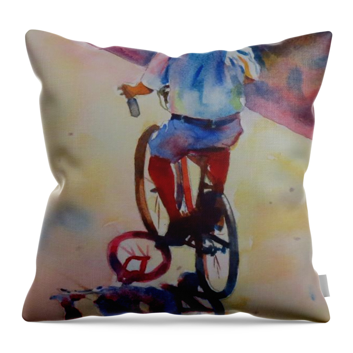 Landscape Throw Pillow featuring the painting Cyclist in the Sun-G.Berry #68 by David Gilmore