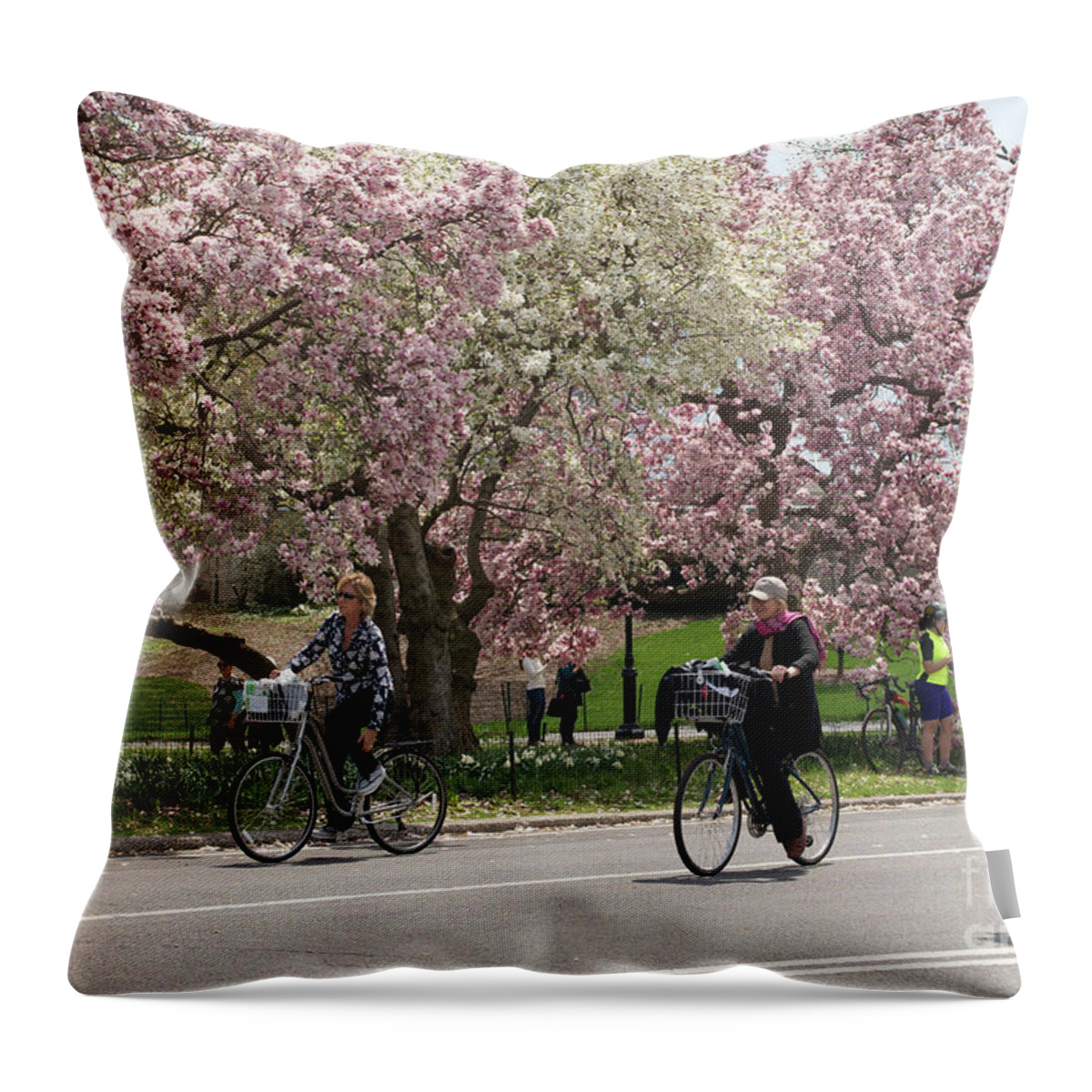 Women Throw Pillow featuring the photograph Cyclists Central Park USA by Bryan Attewell