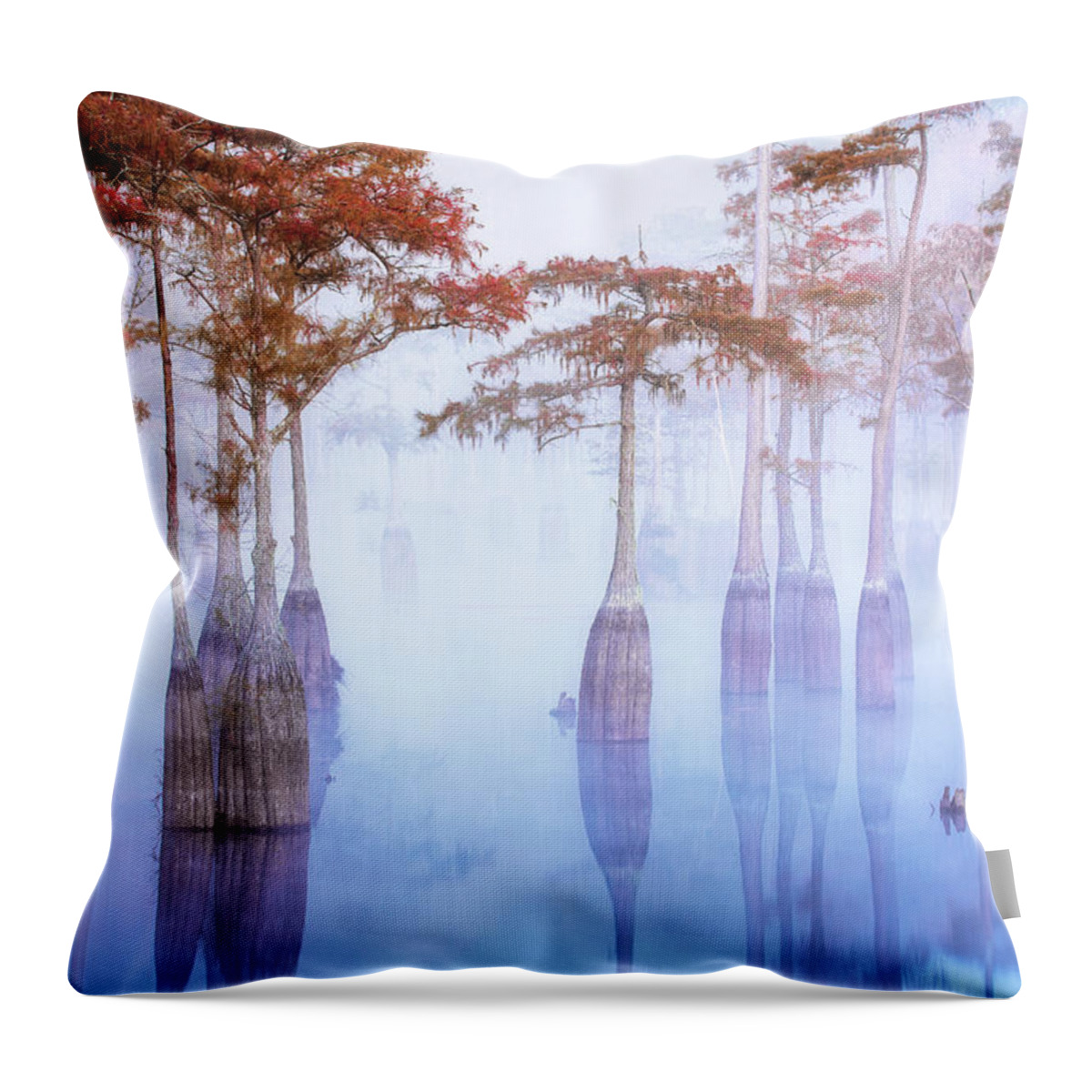 Abstract Throw Pillow featuring the photograph Cypress at Down with Fog by Alex Mironyuk