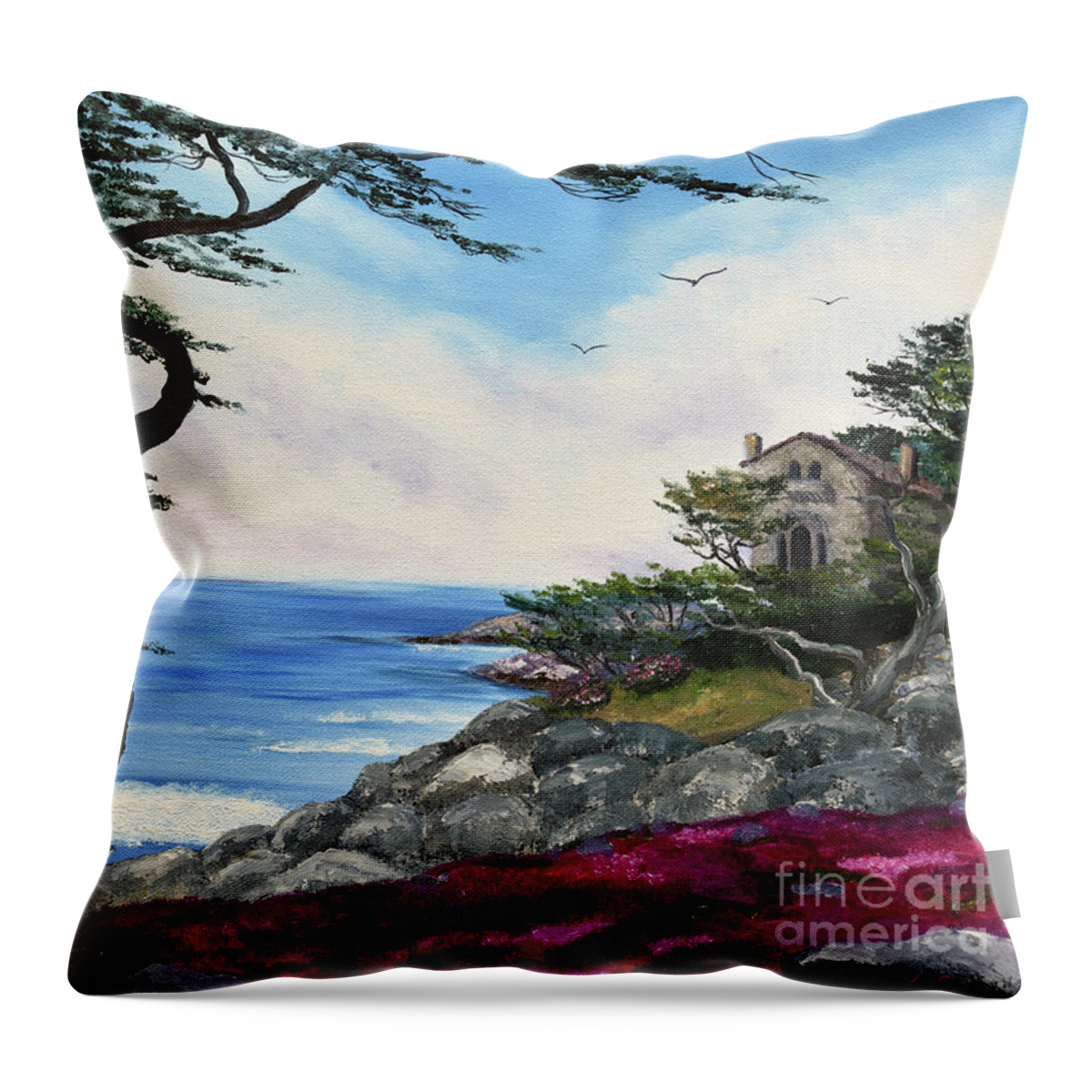 Painting Throw Pillow featuring the painting Cypress Tree at Carmel by Laura Iverson