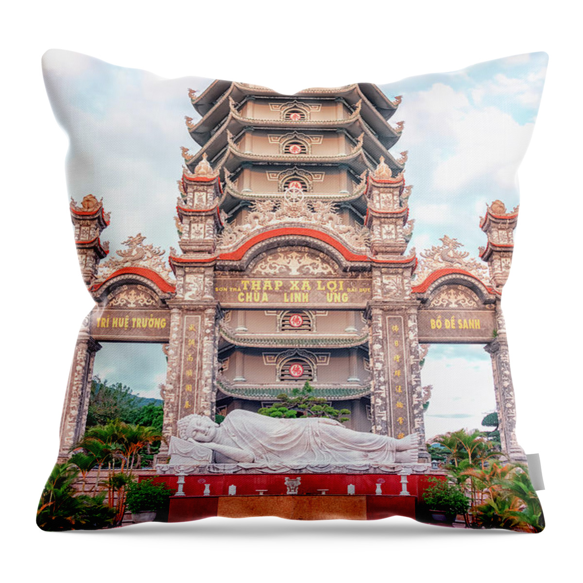 Linh Ứng Tự Sơn Throw Pillow featuring the photograph Da Nang Temple by Manjik Pictures