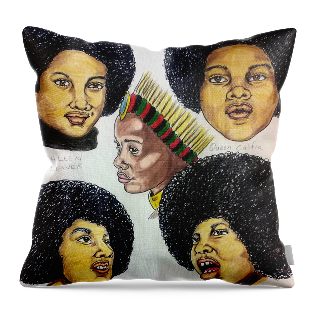 Black Art Throw Pillow featuring the drawing Da Pantherlettes by Joedee