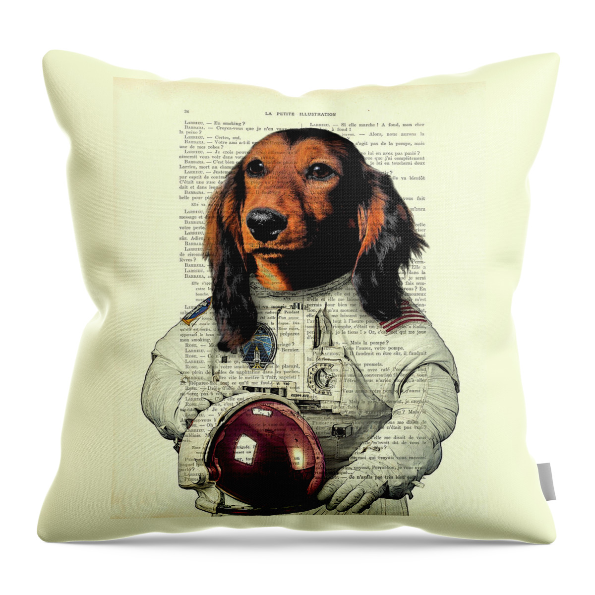 Dachshund Throw Pillow featuring the digital art Dachshund astronaut art print by Madame Memento