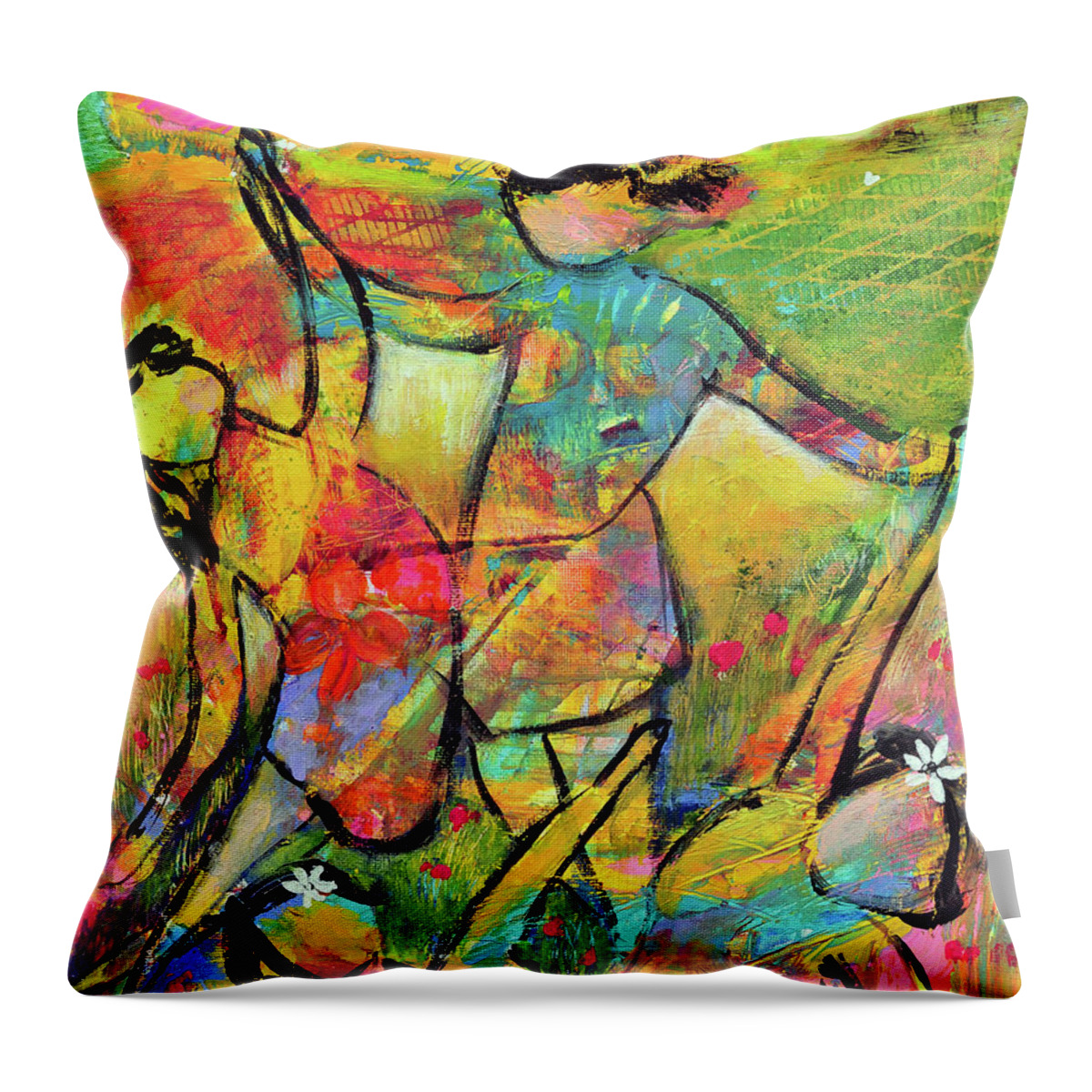 Abstract Figures Throw Pillow featuring the painting Dance Like You Mean It by Haleh Mahbod